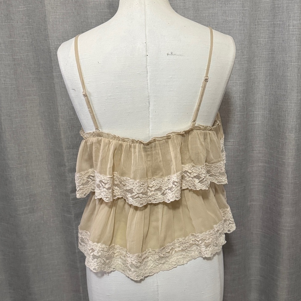 American Eagle Lace Trimmed Cropped Top-Sz M-Cream/White-Semi Sheer-Adj Straps - Picture 6 of 13